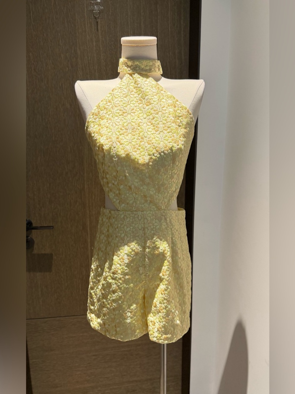 STAUD Pale Yellow Halter Backless Short Romper - Picture 2 of 12